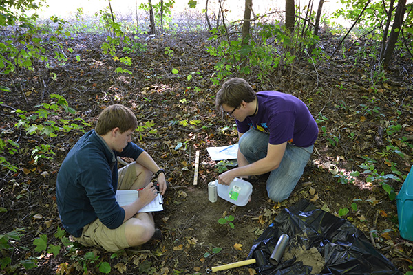 Mount Union students participating in an outdoor experiment  