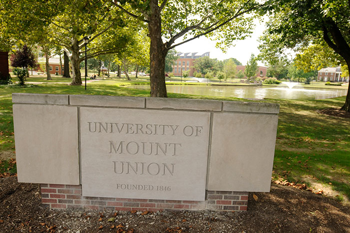 University of Mount Union Entrance Gate in front of campus lakes