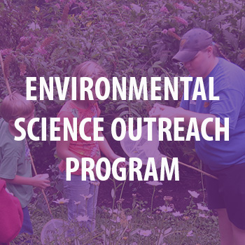 A photo from the Huston Brumbaugh Nature Center with the words "Environmental Science Outreach Program" in white in front of it. 