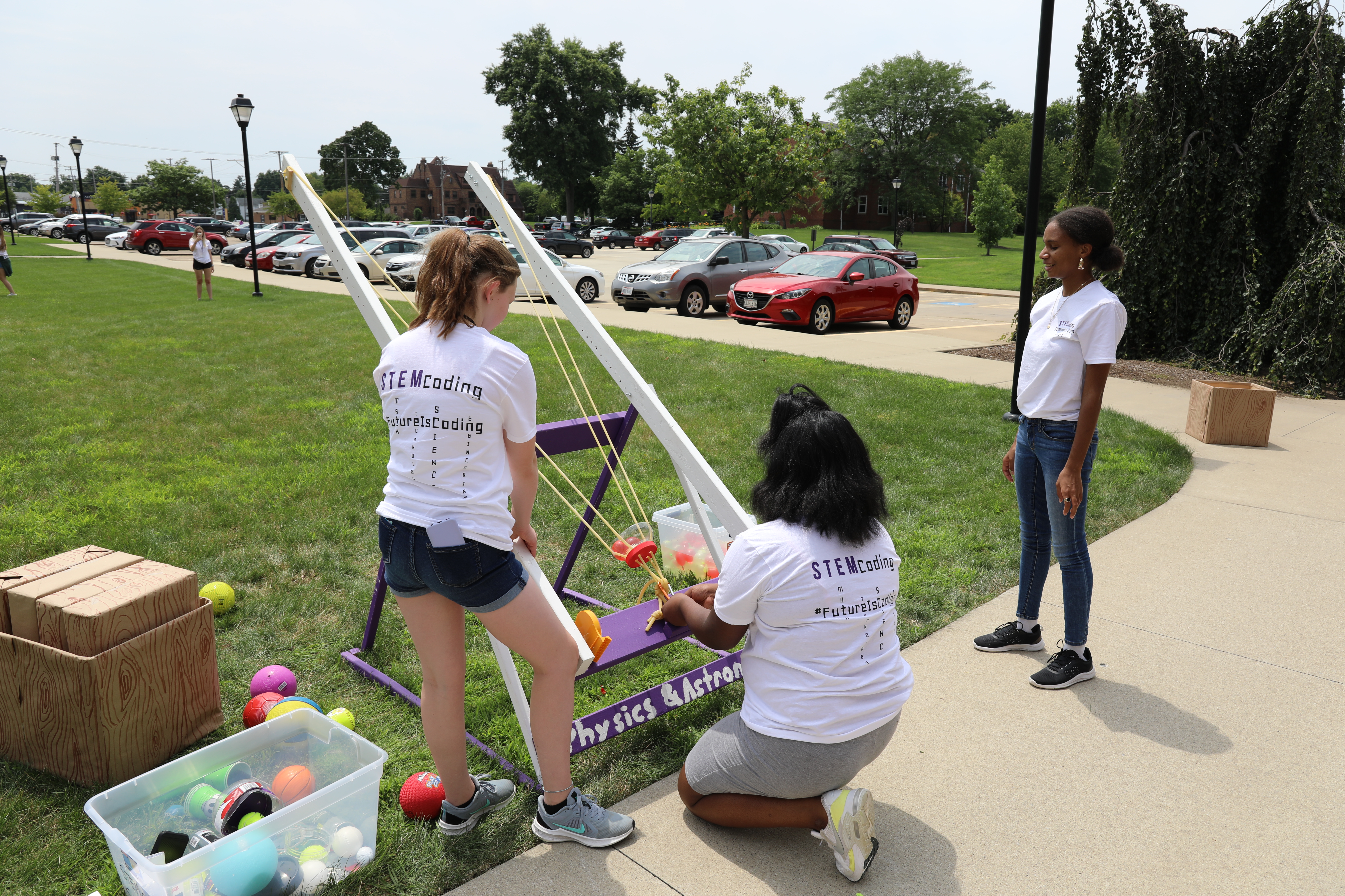 Stemcoding students participate in a projectile launch activity on Mount Union Campus