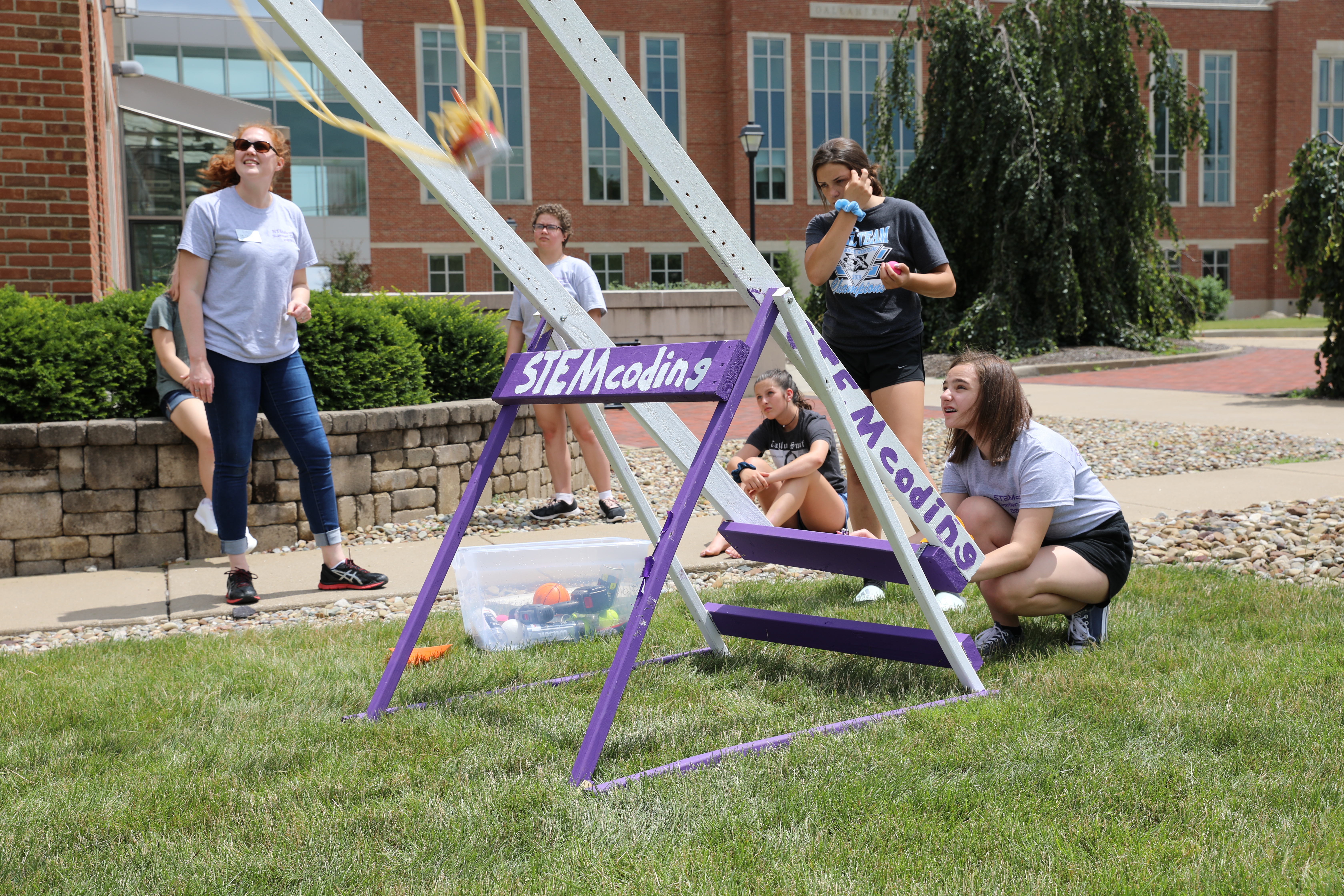 The “Angry Birds Ball Launch” where campers calculated the trajectory of a projectile to see who could get their ball to hit the distant target