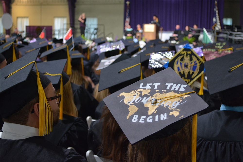Graduation caps during 2019 Commencement at the University of Mount Union