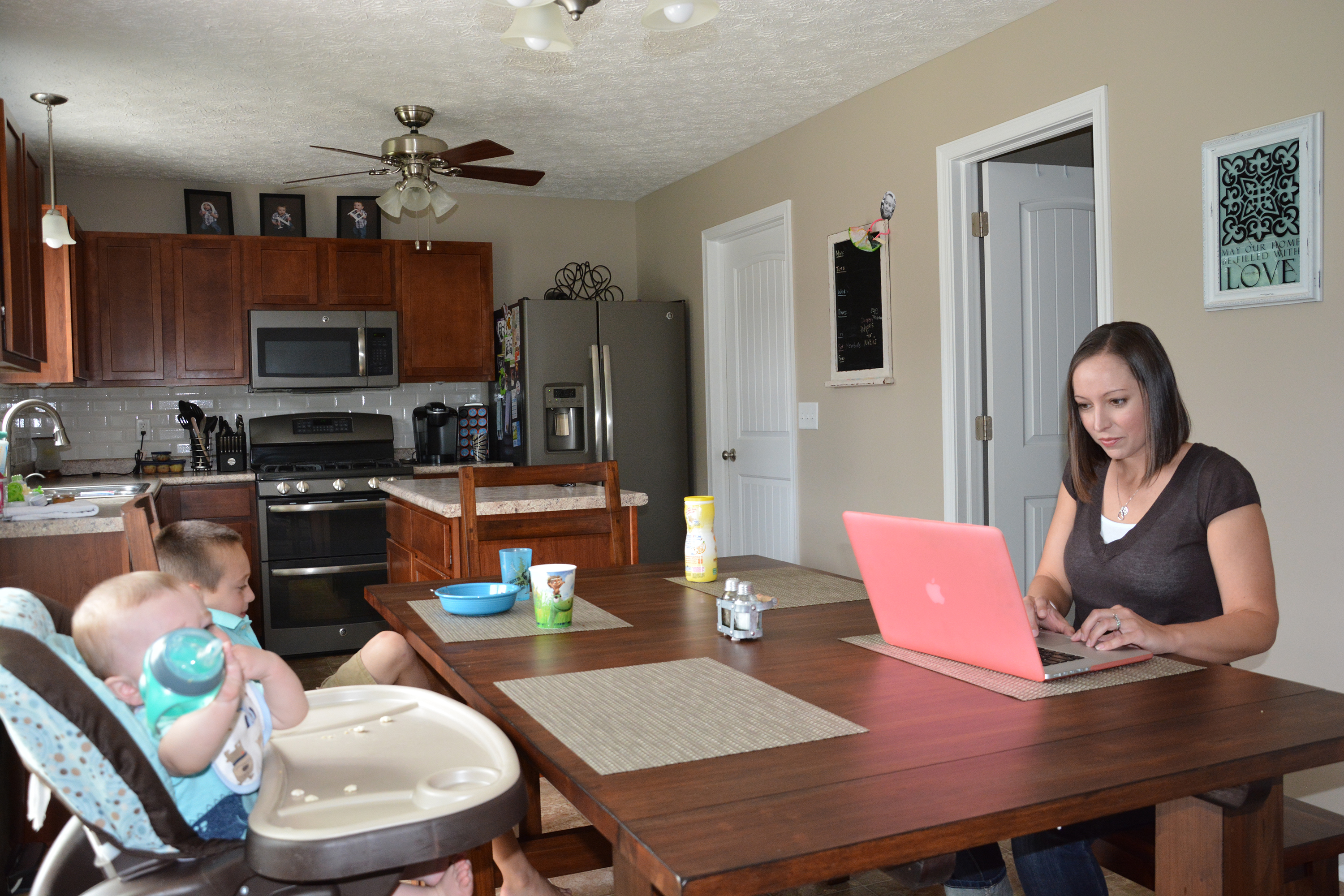 student working on home computer