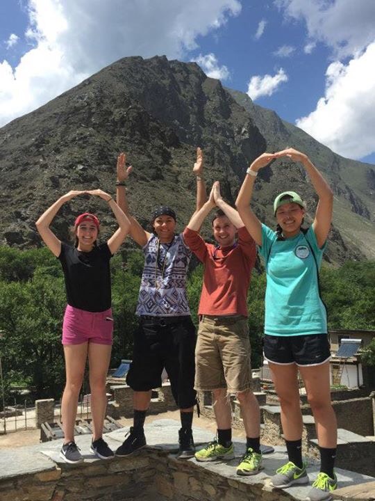 Students in front of mountain in China