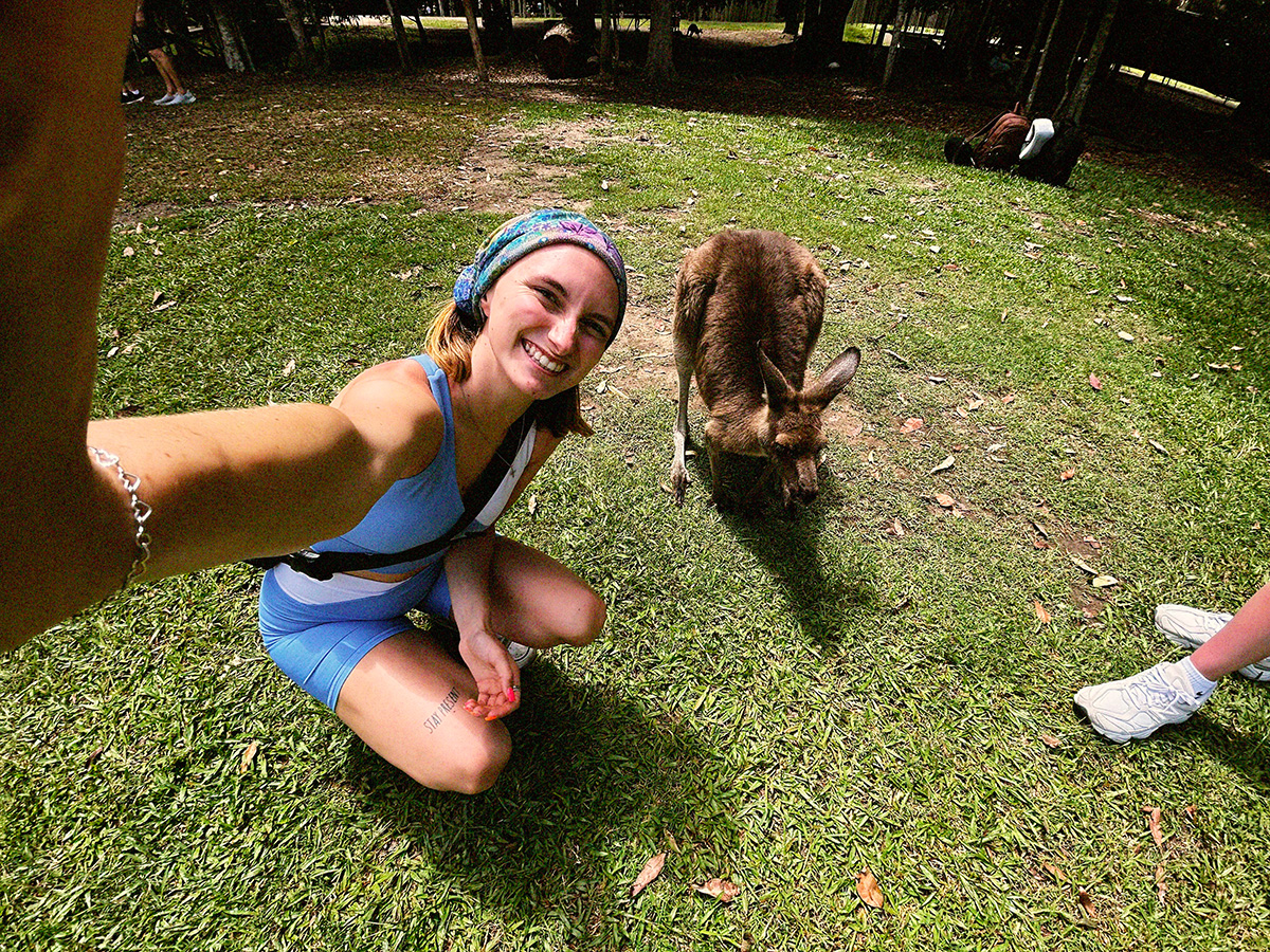 Bricker posing with a kangaroo in Austrailia