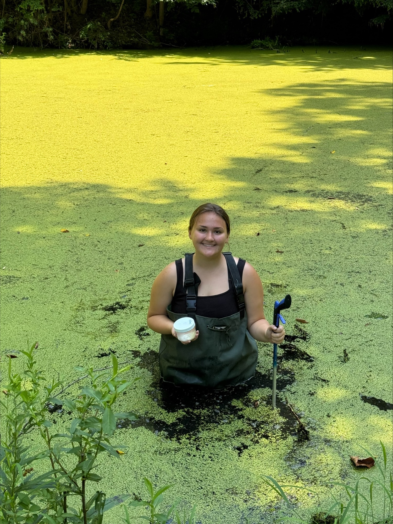 Pace wading in water holding sample
