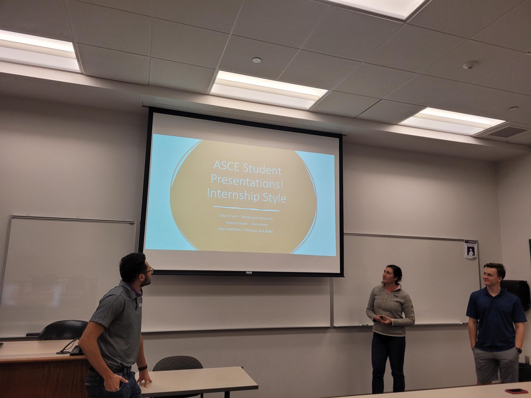 students presenting internship experiences in class