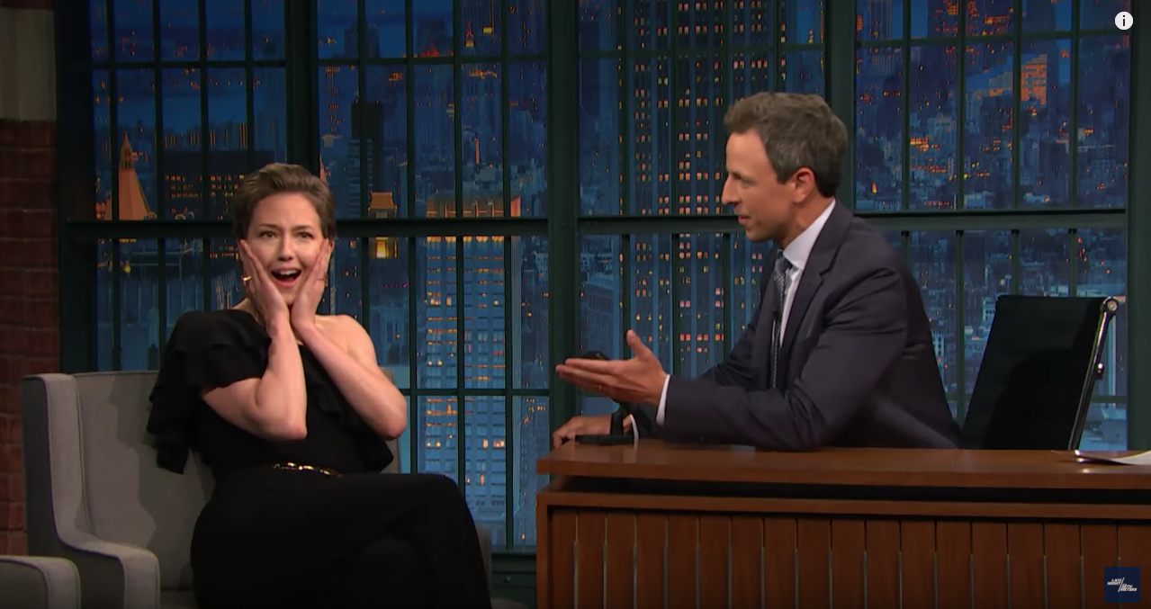 Carrie Coon with Seth Meyers