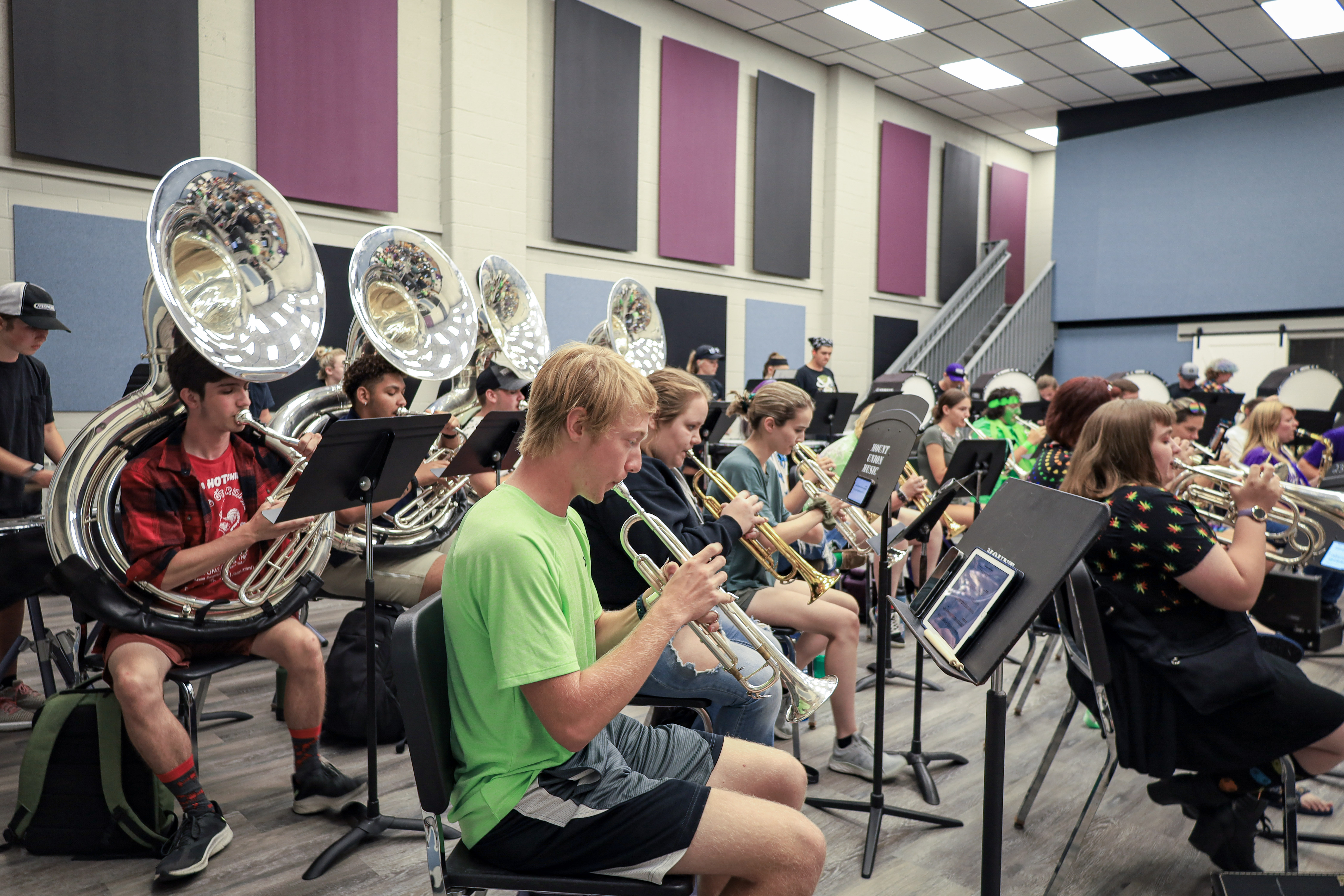 Students playing instruments in Band Room