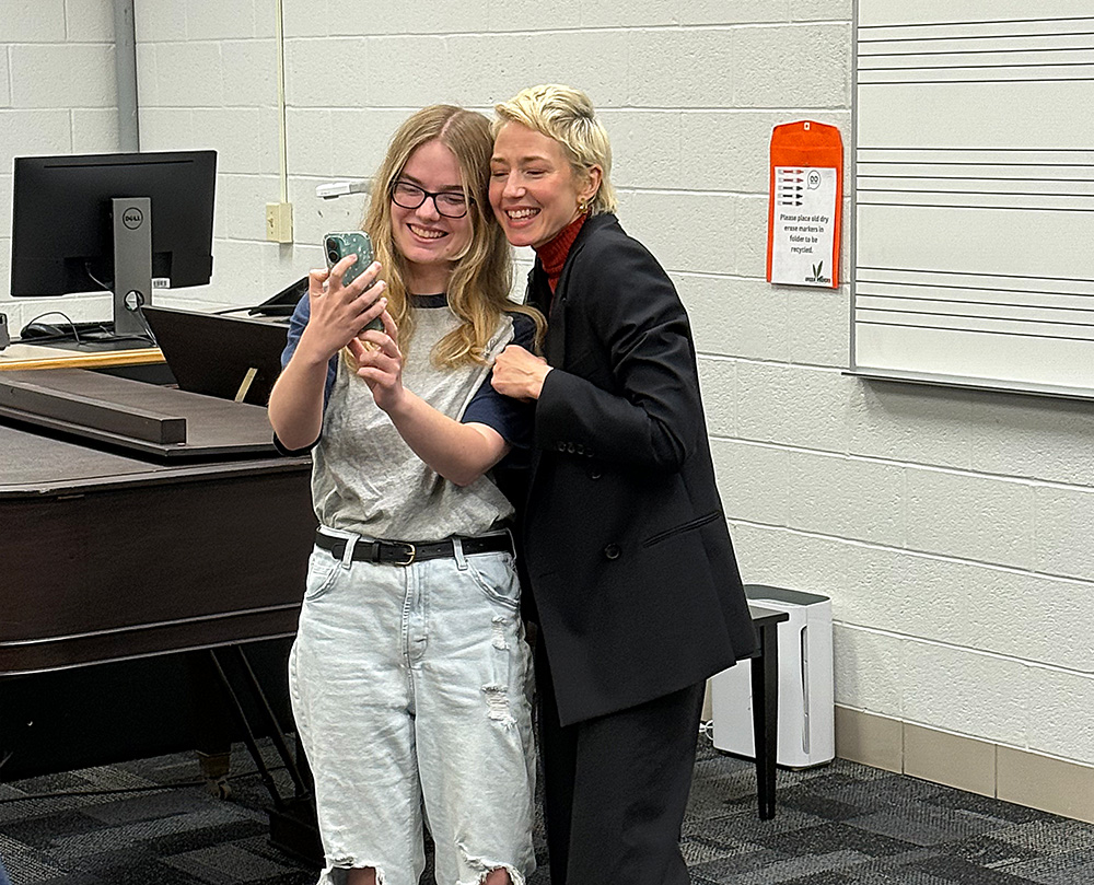 carrie coon with a student on facetime