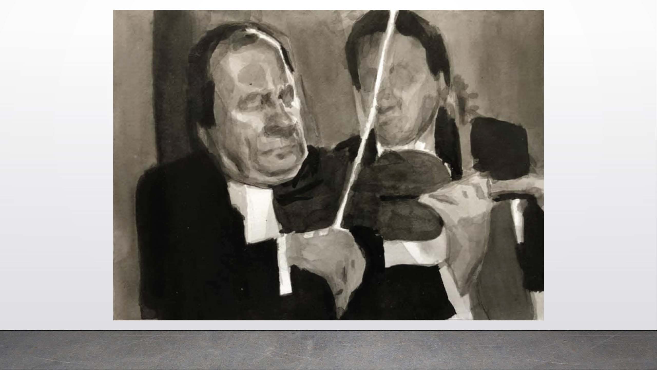 Michael Schmidt      Violinists I, 2020      Ink on paper.       7”x5”