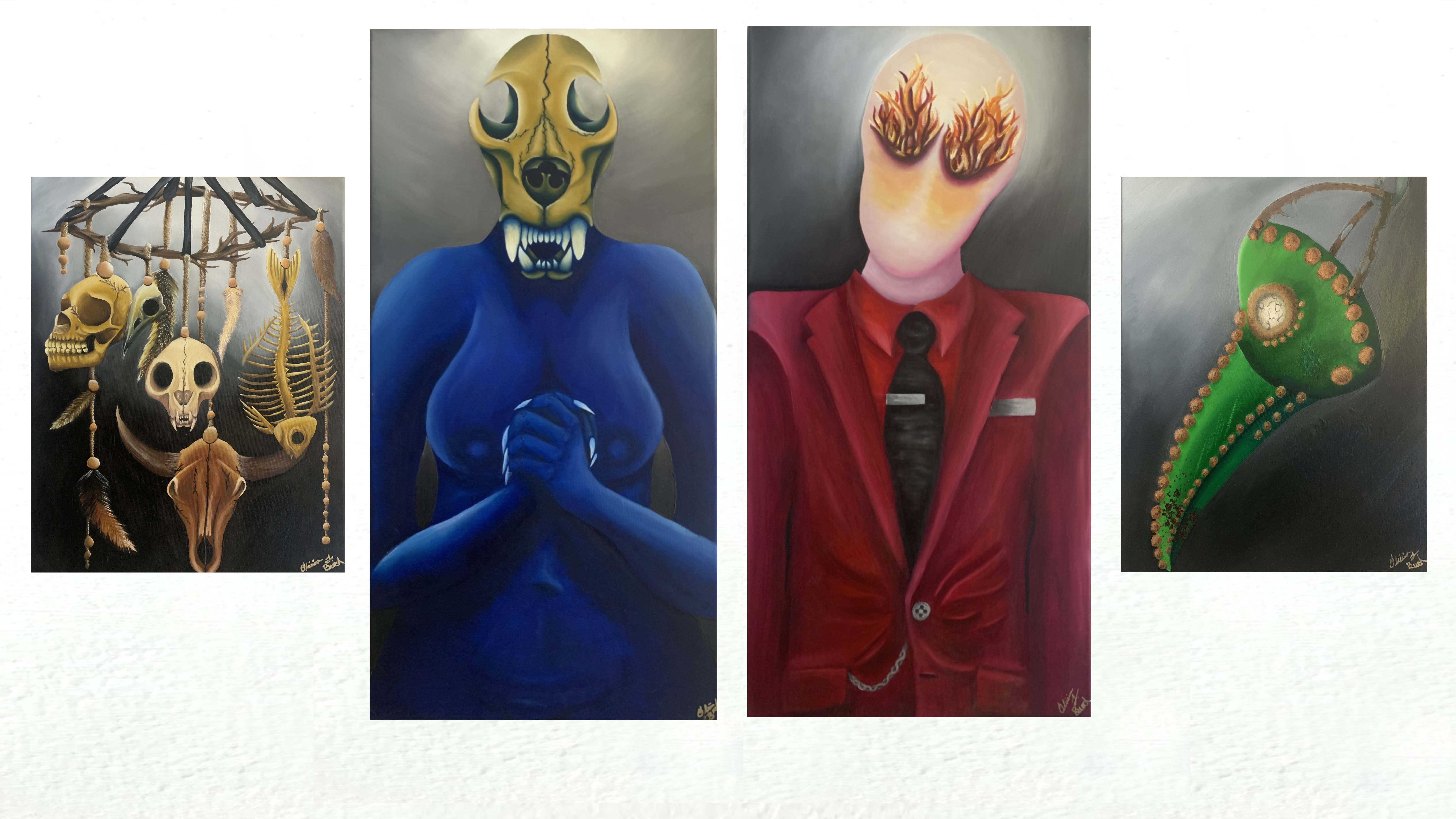 Olivia Buch. “Four Horsemen: Famine, Death, War, Pestilence”, oil on canvas. 2021.