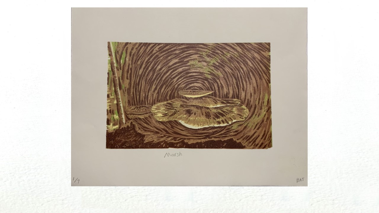 Ava Smith, “Marsh”, woodblock. NFS. 