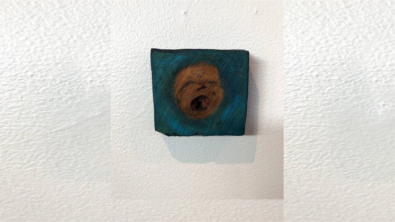 Joan Staufer, Beginning, oil on wood, 3”x3”, 2015. Price on Request