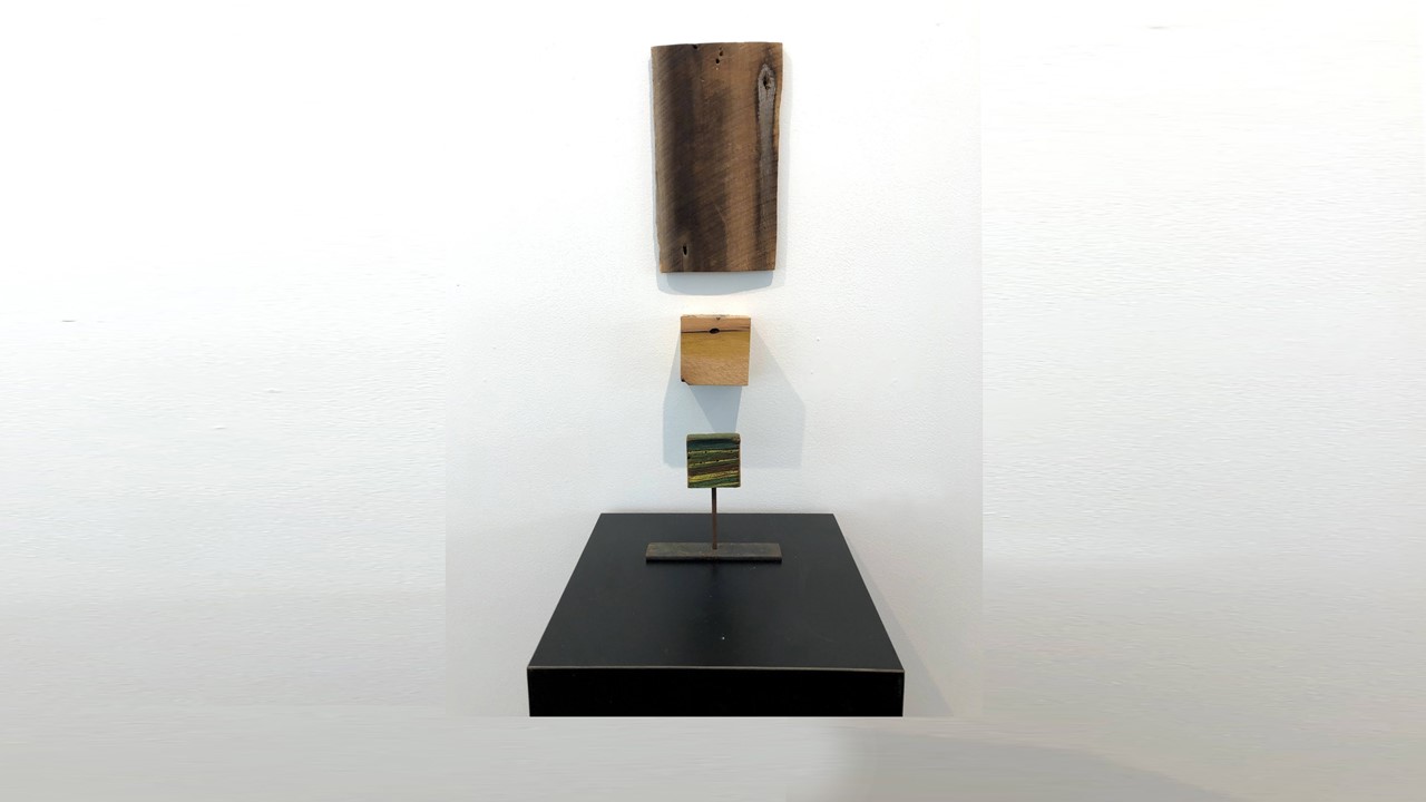 Joan Staufer, Cosmos, mixed media on wood, 7”x27”, 2020. Price on Request