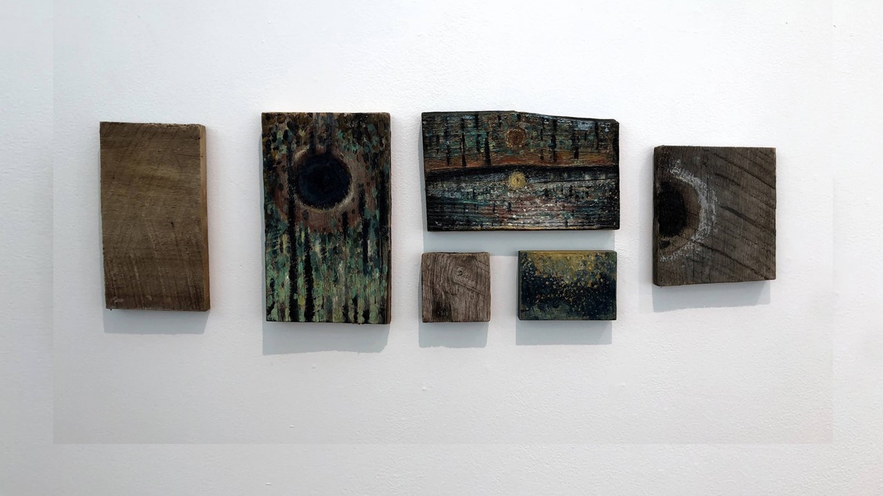 Joan Staufer, Woman, mixed media on wood, 34”x10.5”, 2020. Price on Request