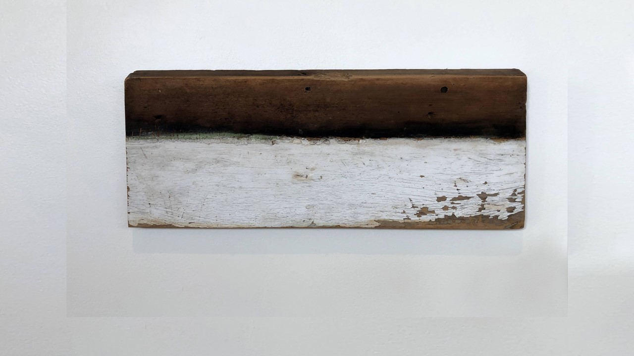 Joan Staufer, Homefront, mixed media on wood, 22.5”x9”, 2020. Price on Request