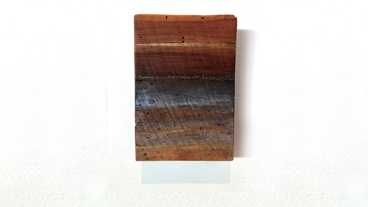 Joan Staufer, Walk, mixed media on wood, 5”x7”, 2017. Price on Request
