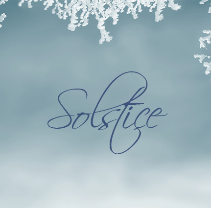 blue snowy background with text Solstice
