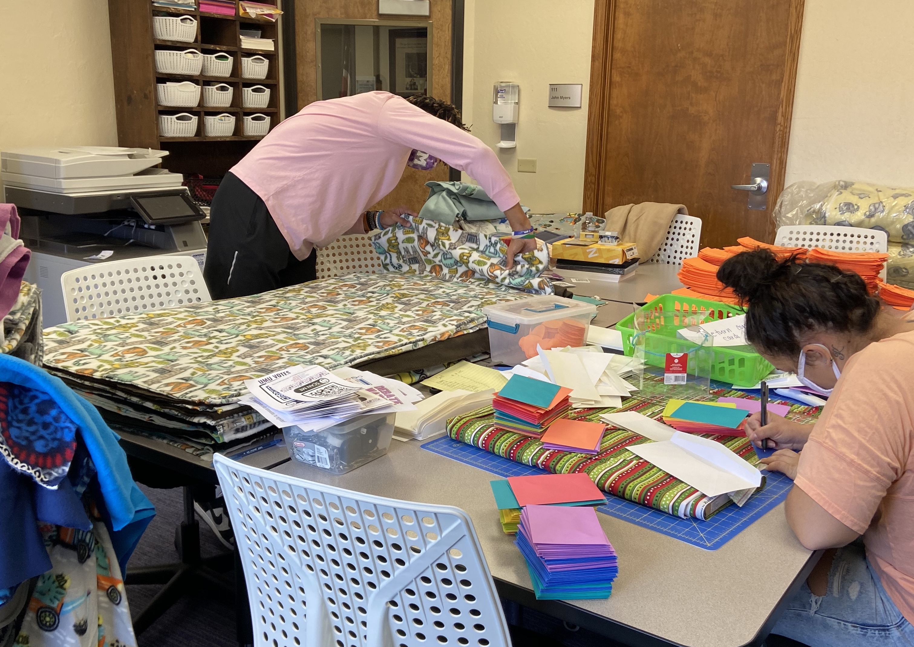 students making blankets