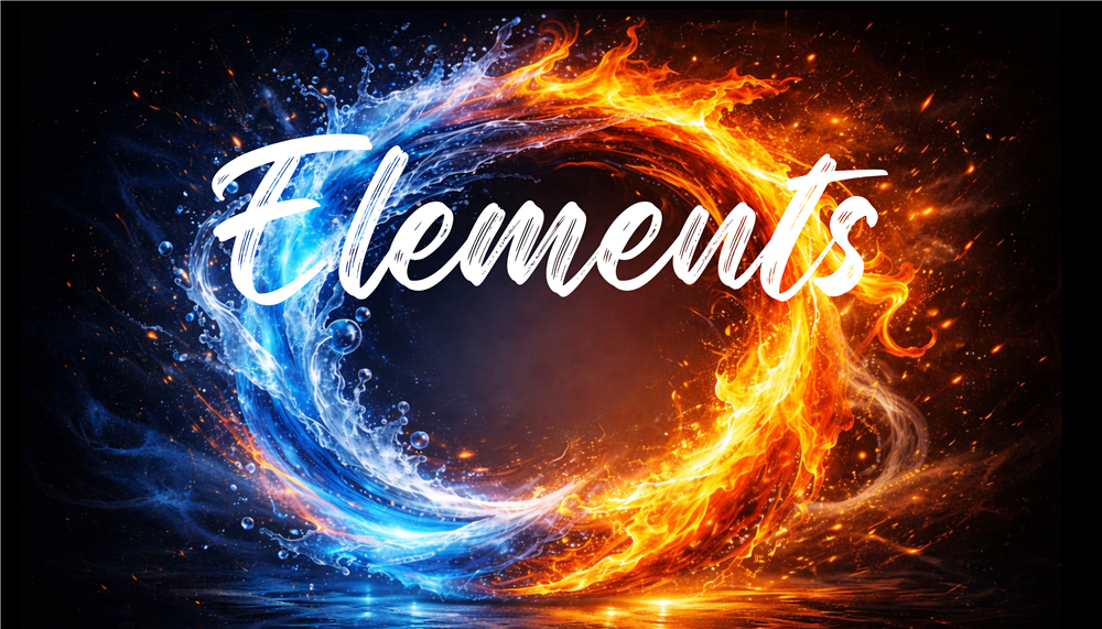 fire and ice swirl with the word Elements in front
