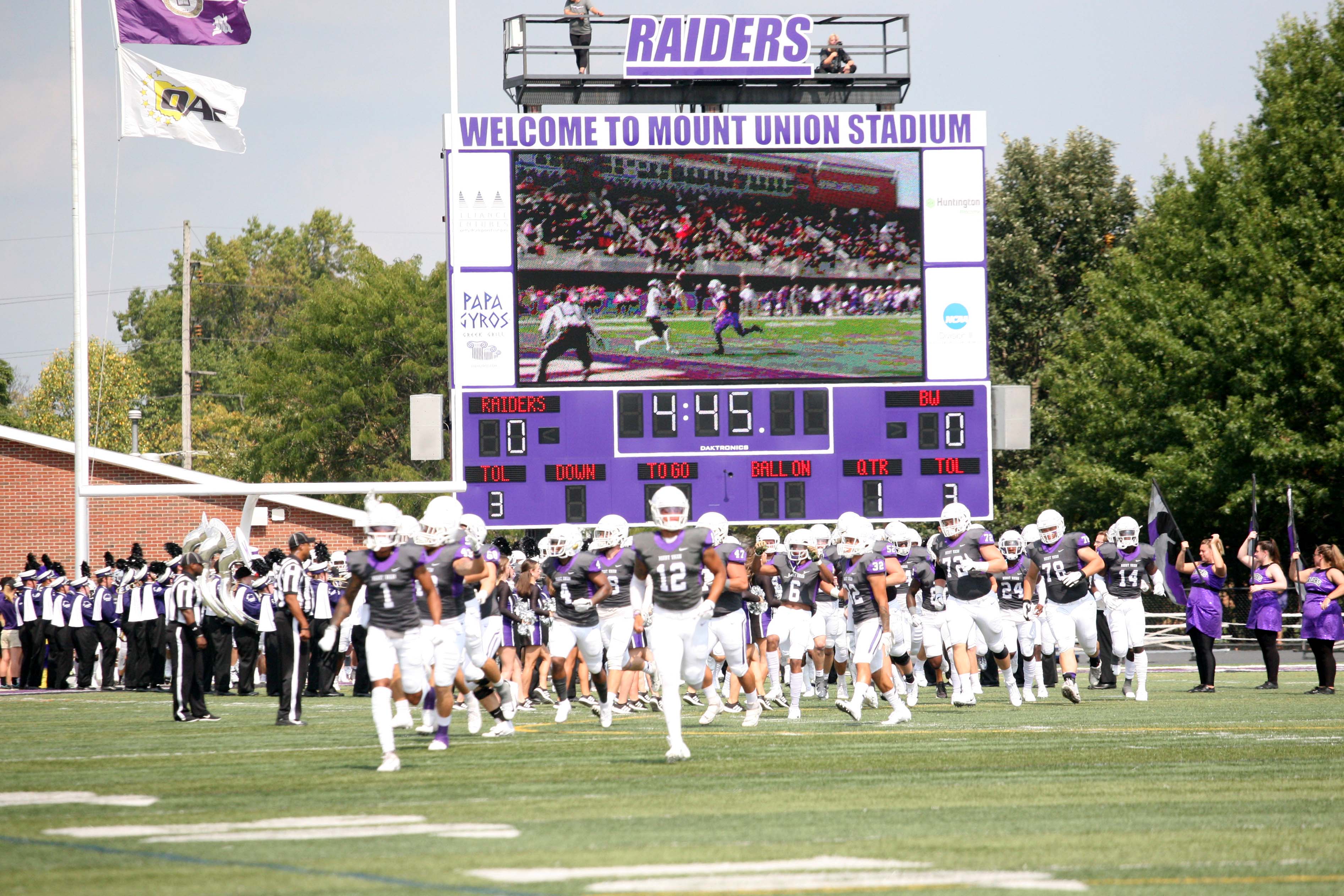 Mount Union Scoreboard during the Mount Union vs. Baldwin Wallace Game in September 2019