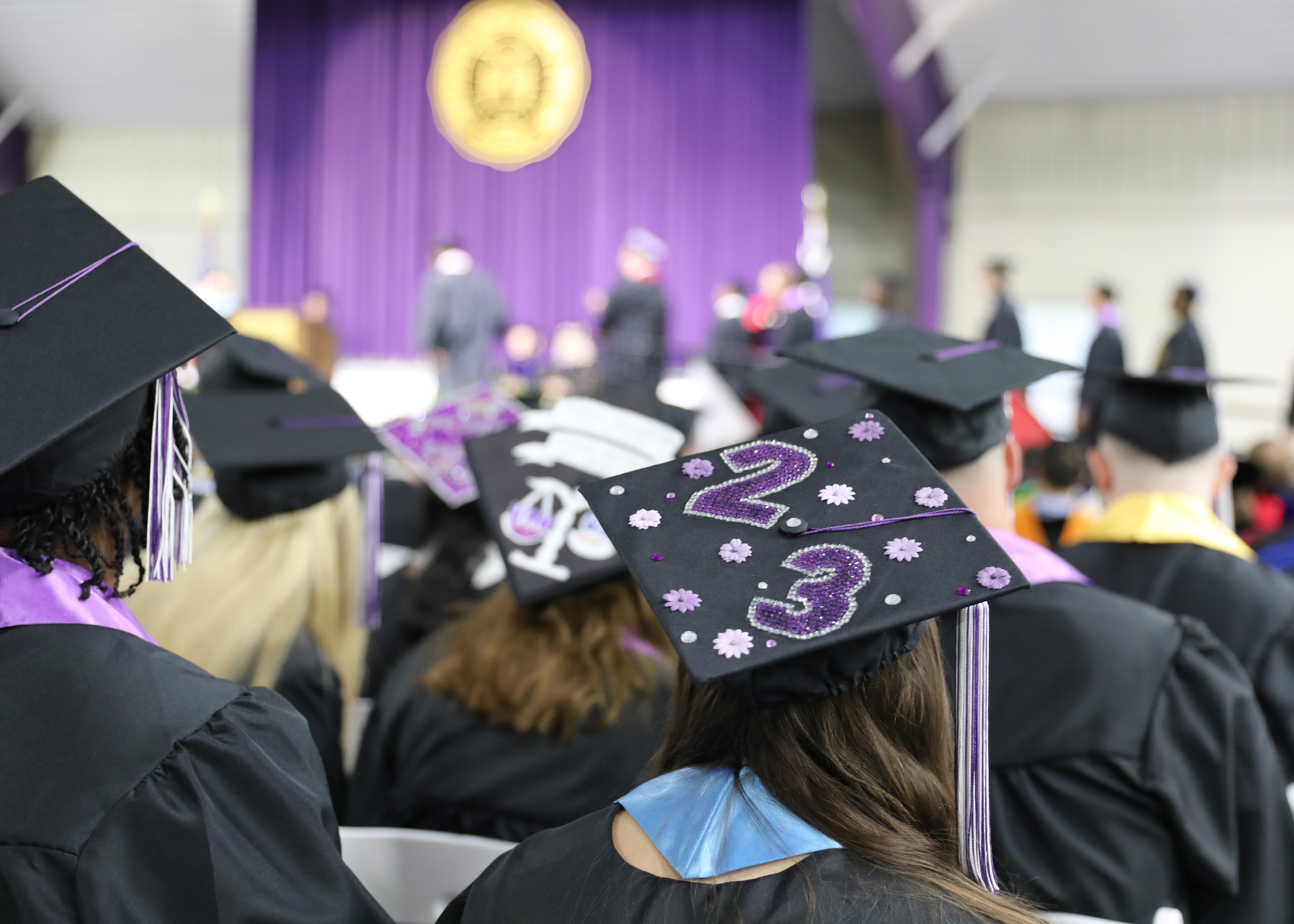 Student graduation cap at the 2023 Mount Union commencement ceremony.