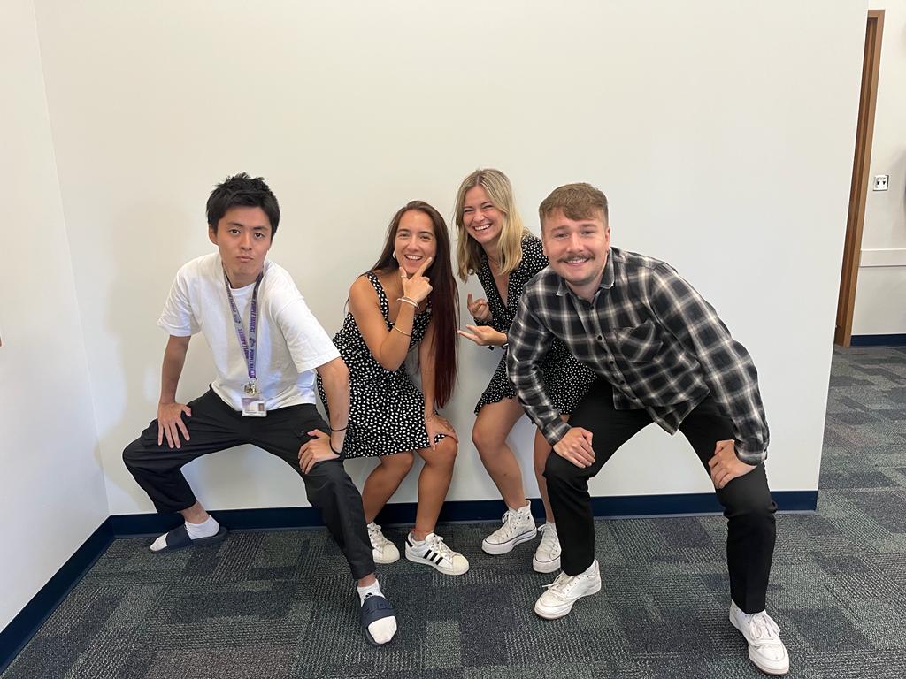 The four native speaking teaching assistants, from left to right: Hajime Mikamo, Amandine Lam, Ainhoa Garcia Michelena, and Finn Schuler