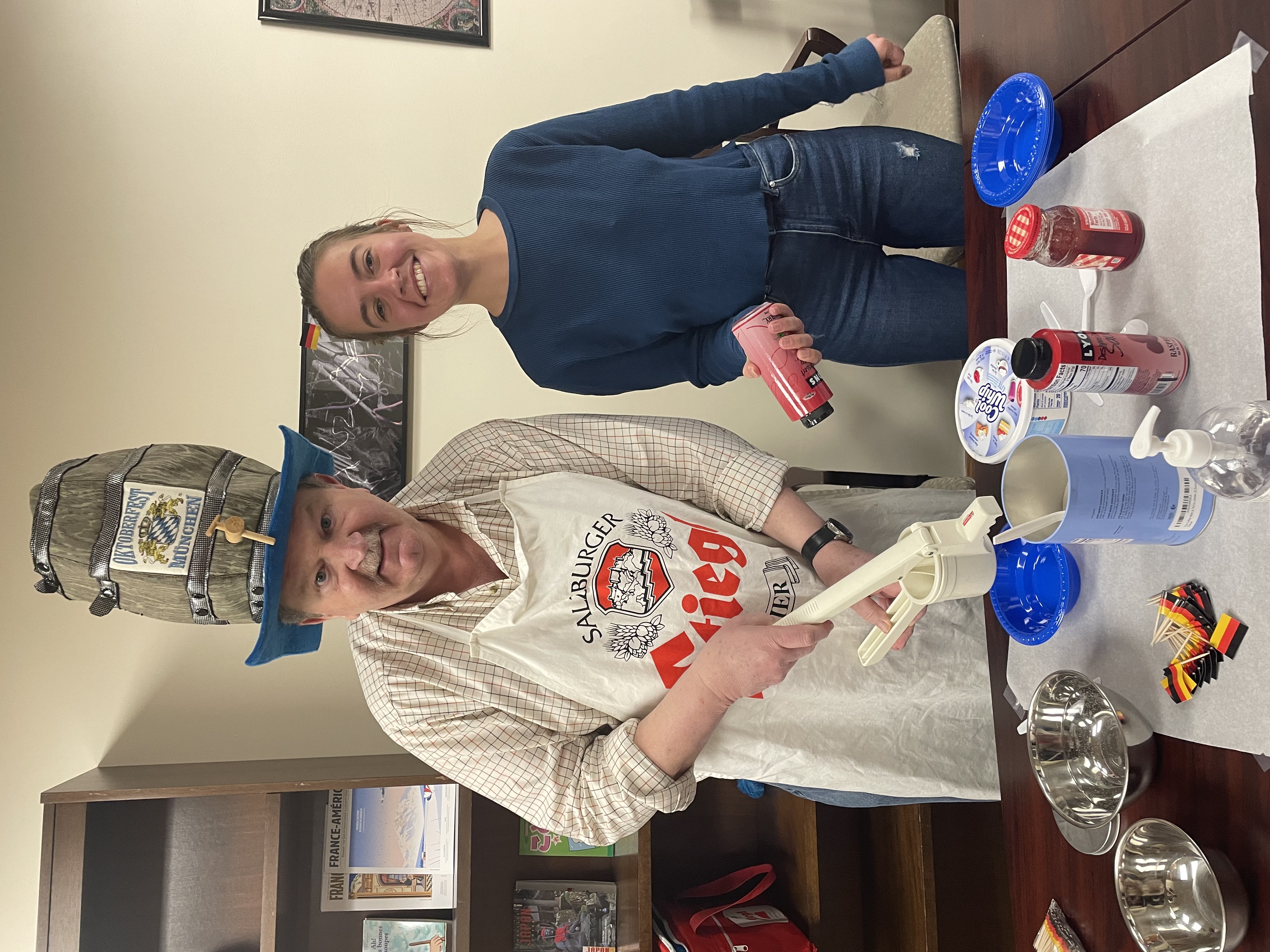 Professor of German, Mark Himmelein with Anna Hinrich at a Sample the World event held on campus