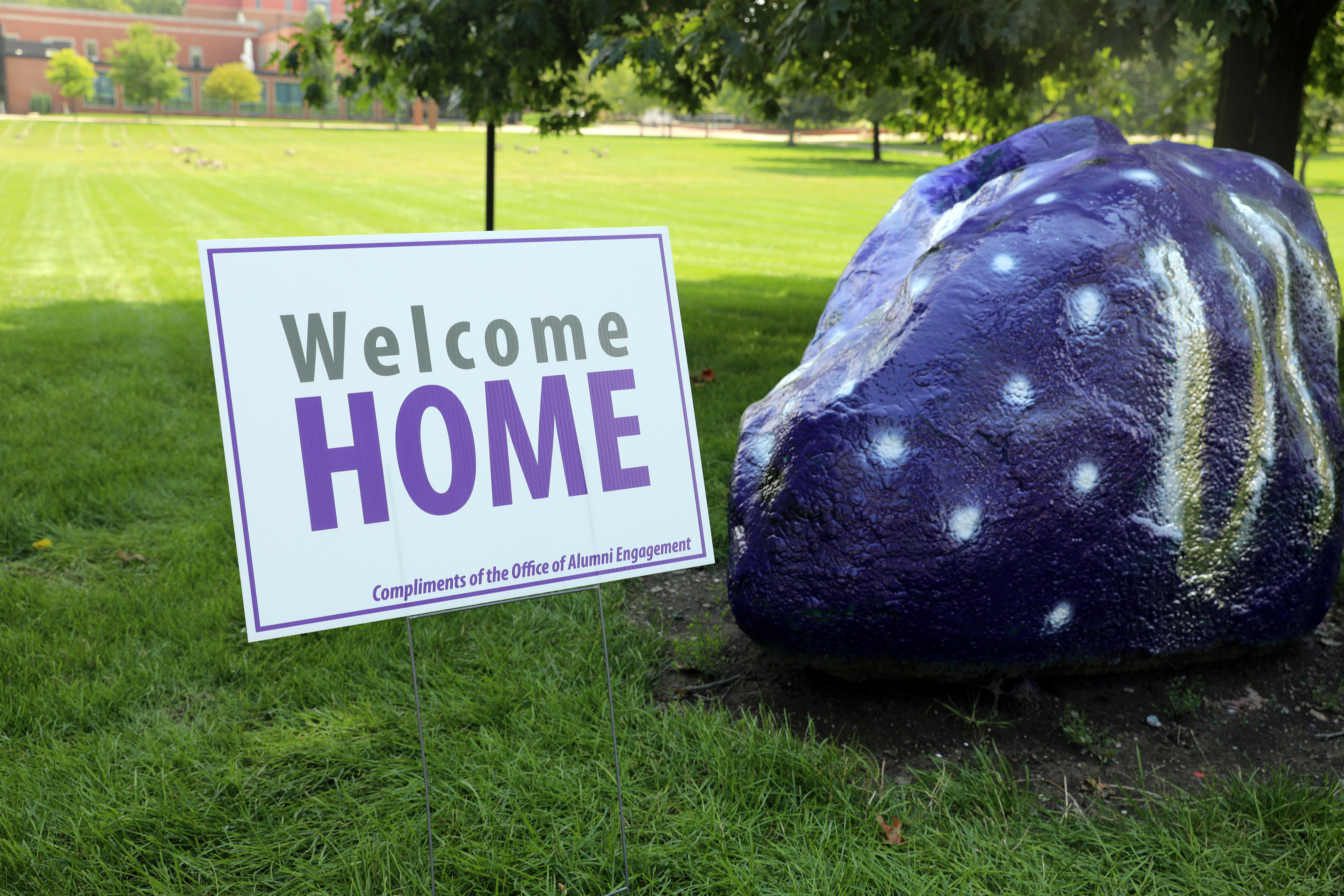 Photo of Welcome Home Sign next to Mount Union rock