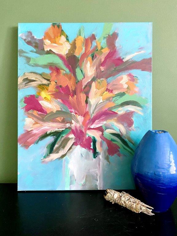 flower painting on blue background