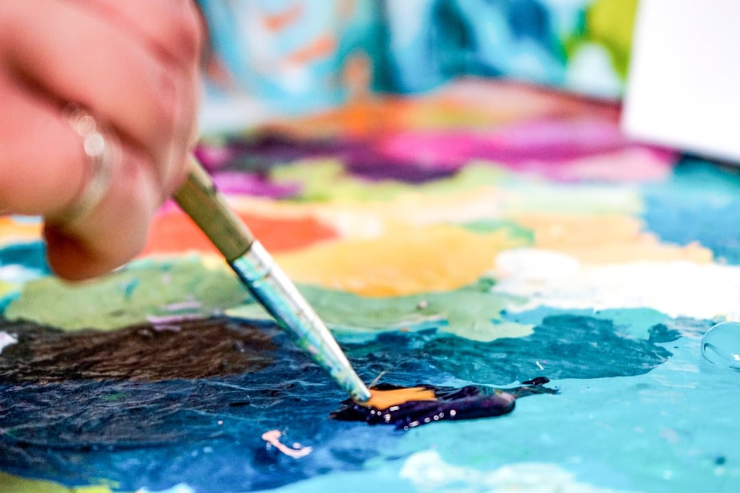 hand painting on blue canvas
